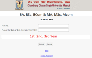 CCSU Admit Card 2021 BA. BSc. BCom