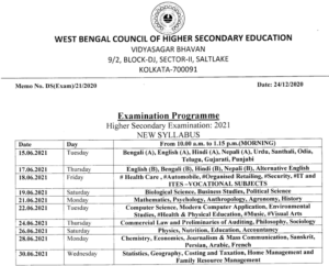 West Bengal 12th Time Table 2021