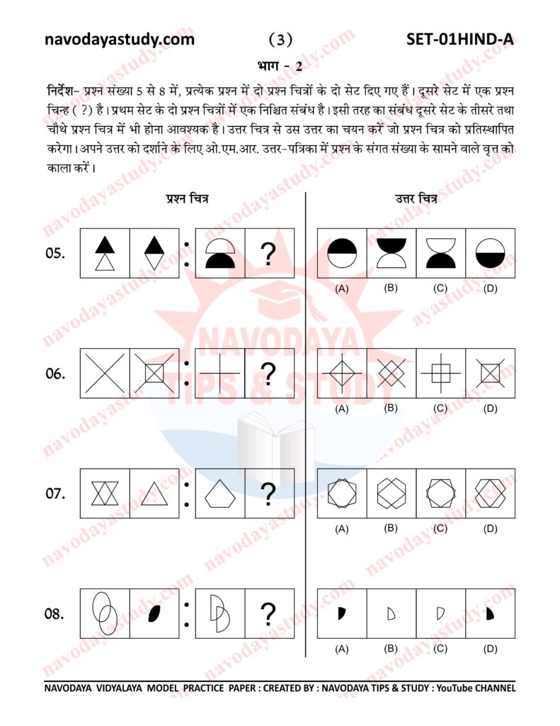 Navodaya 6th Entrance Exam Paper 2023 Navodaya Vidyalaya 6th Entrance ...